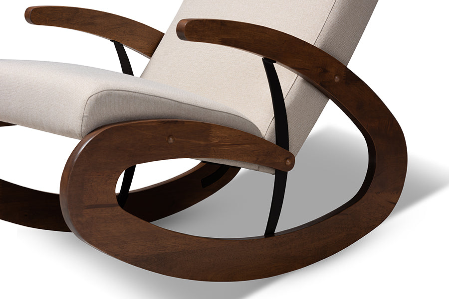 Baxton Studio Kaira Modern and Contemporary Light Beige Fabric Upholstered and Walnut-Finished Wood Rocking Chair