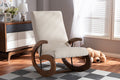 Baxton Studio Kaira Modern and Contemporary Light Beige Fabric Upholstered and Walnut-Finished Wood Rocking Chair