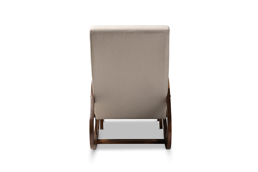 Baxton Studio Kaira Modern and Contemporary 2-Piece Light Beige Fabric Upholstered and Walnut-Finished Wood Rocking Chair and Ottoman Set