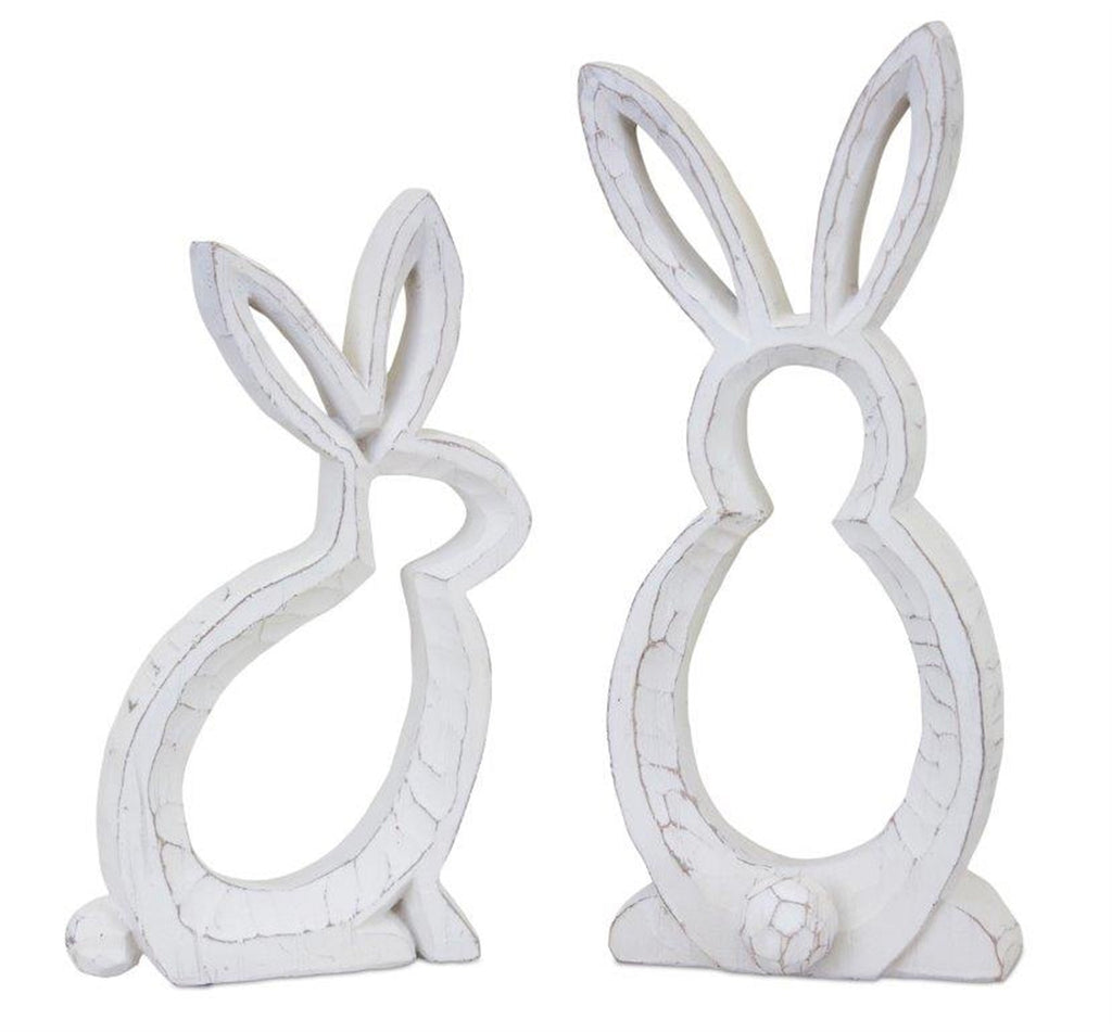 Carved Stone Bunny Outline DŽcor (Set of 2)