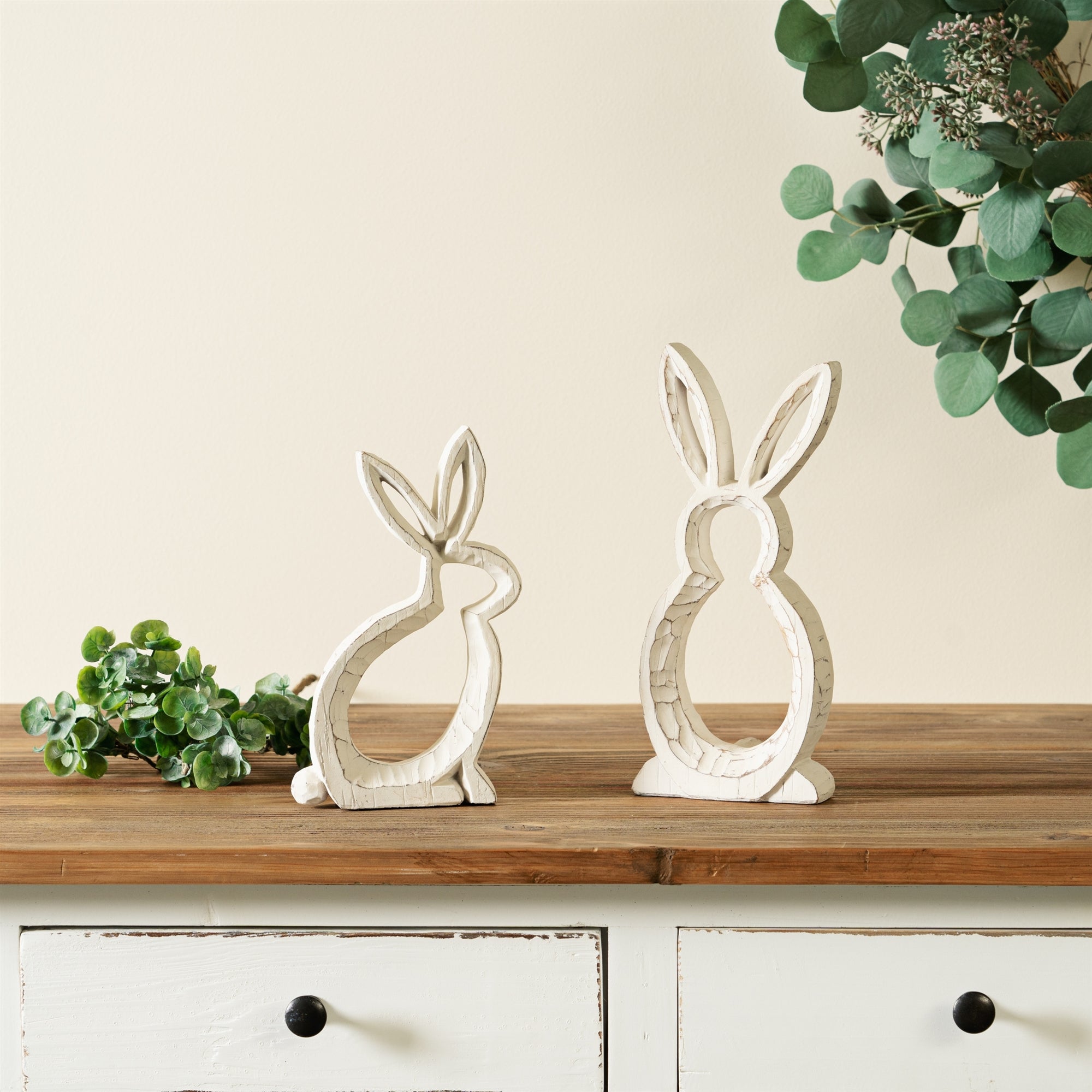 Carved Stone Bunny Outline DŽcor (Set of 2)