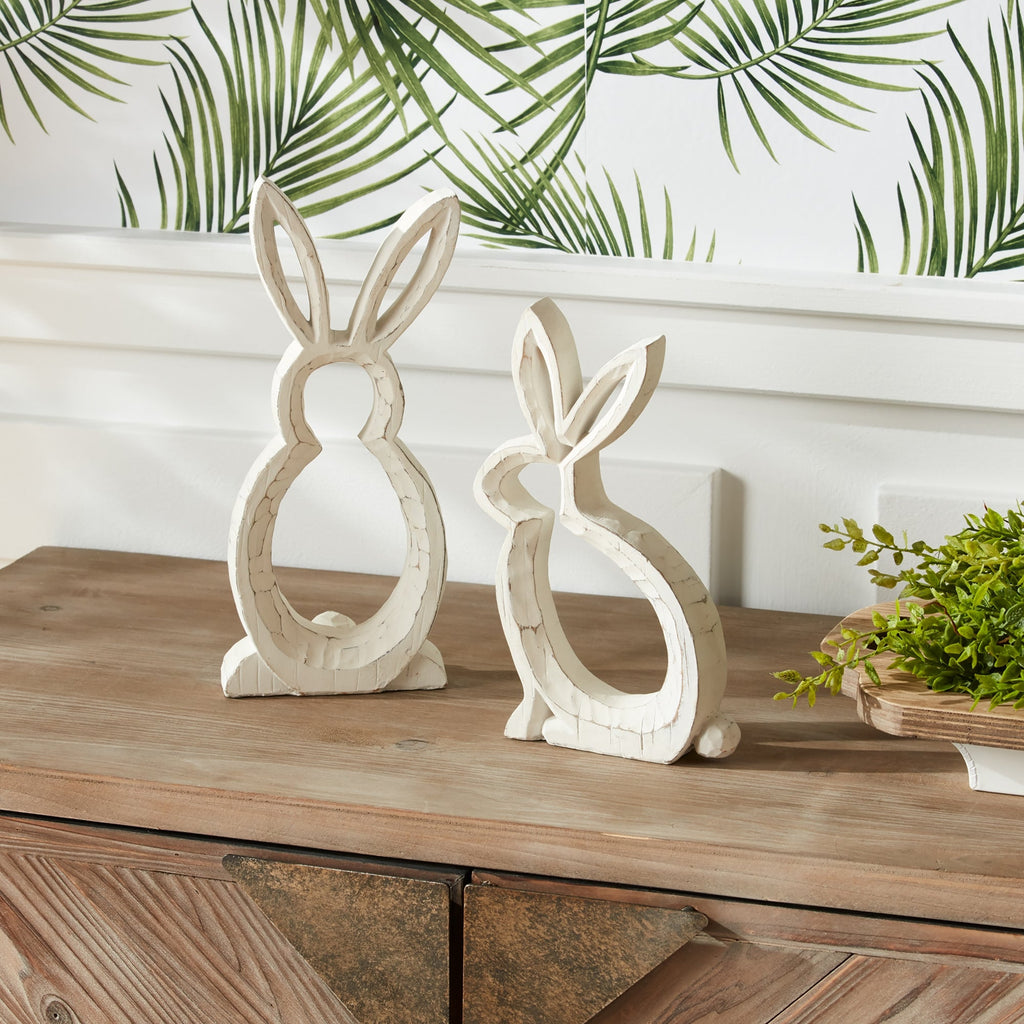 Carved Stone Bunny Outline DŽcor (Set of 2)