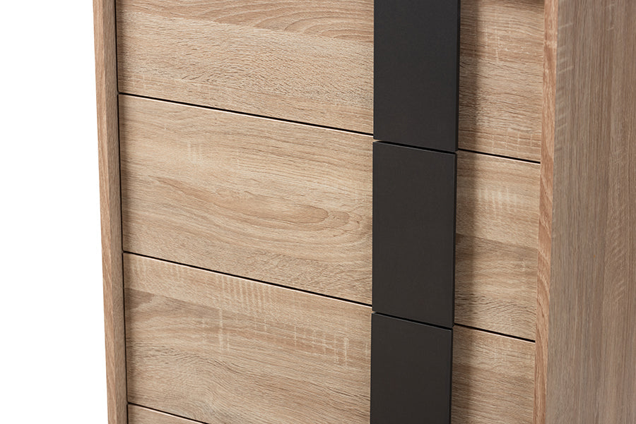 Baxton Studio Lisen Mid-Century Modern Light Oak and Grey 5-Drawer Chest