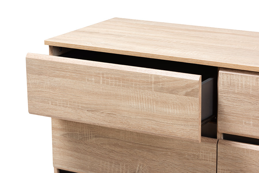 Baxton Studio Miren Mid-Century Modern Light Oak and Dark Grey 6-Drawer Dresser