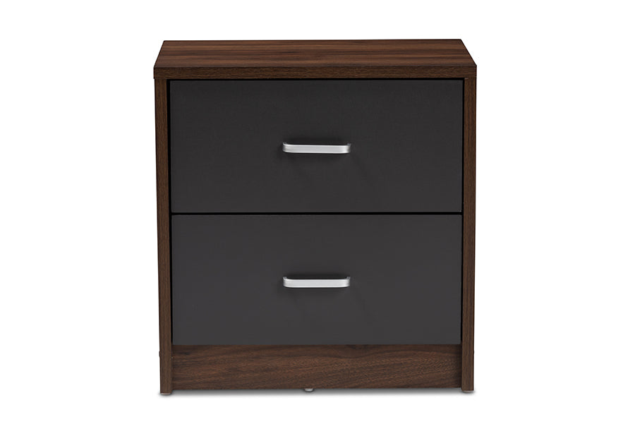 Baxton Studio Hansel Modern and Contemporary 2-Drawer Dark Brown and Dark Grey Finished Nightstand