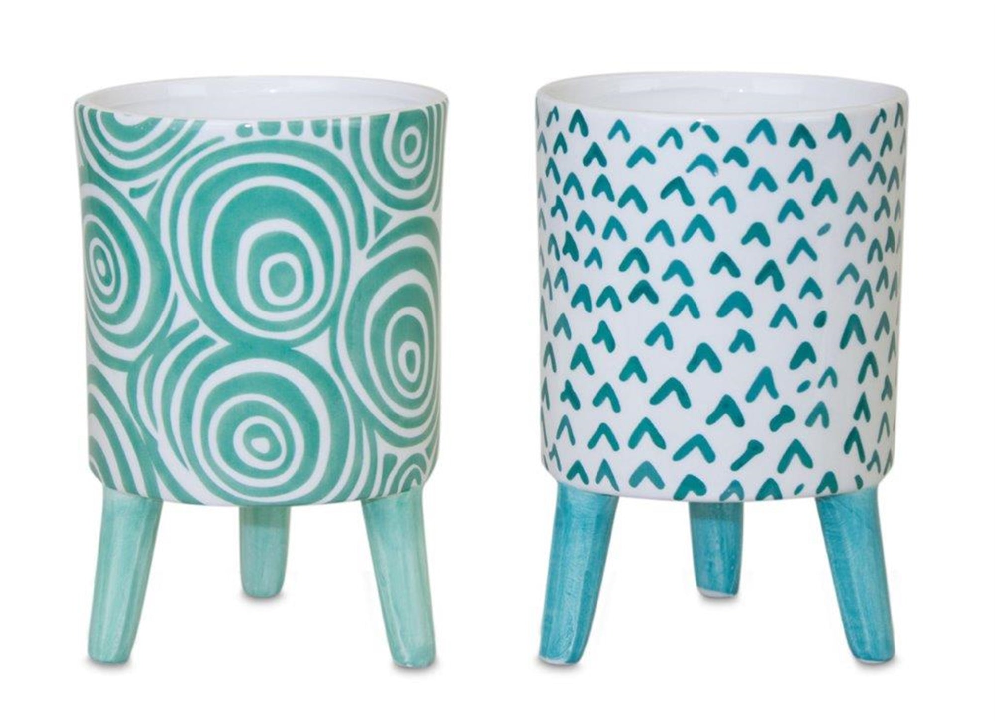 Blue Patterned Pot with Legs (Set of 2)