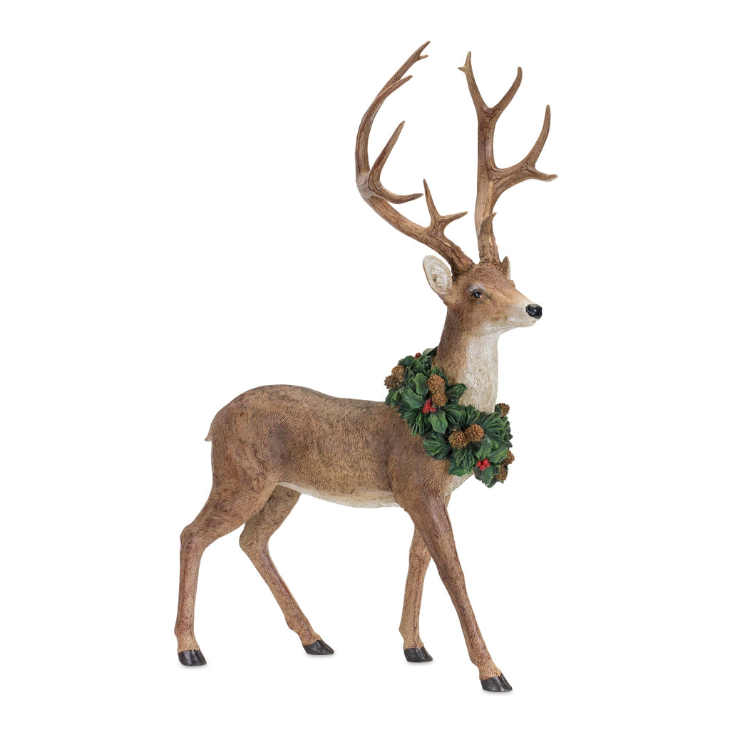 Holiday Standing Deer Figurine with Wreath Accent (Set of 2)