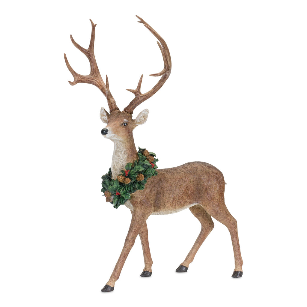 Holiday Standing Deer Figurine with Wreath Accent (Set of 2)