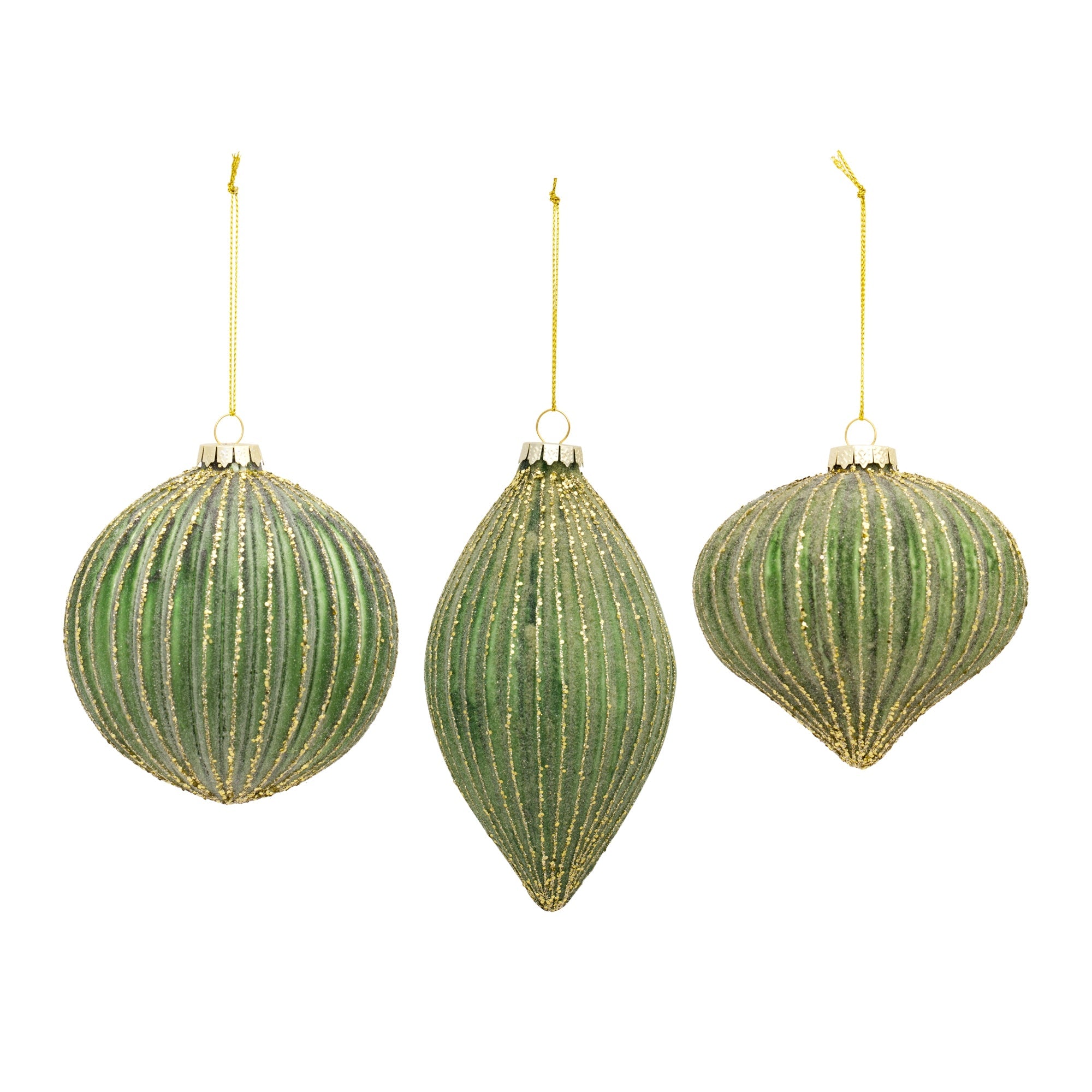 Ribbed Glass Ornament with Gold Accent (Set of 6)