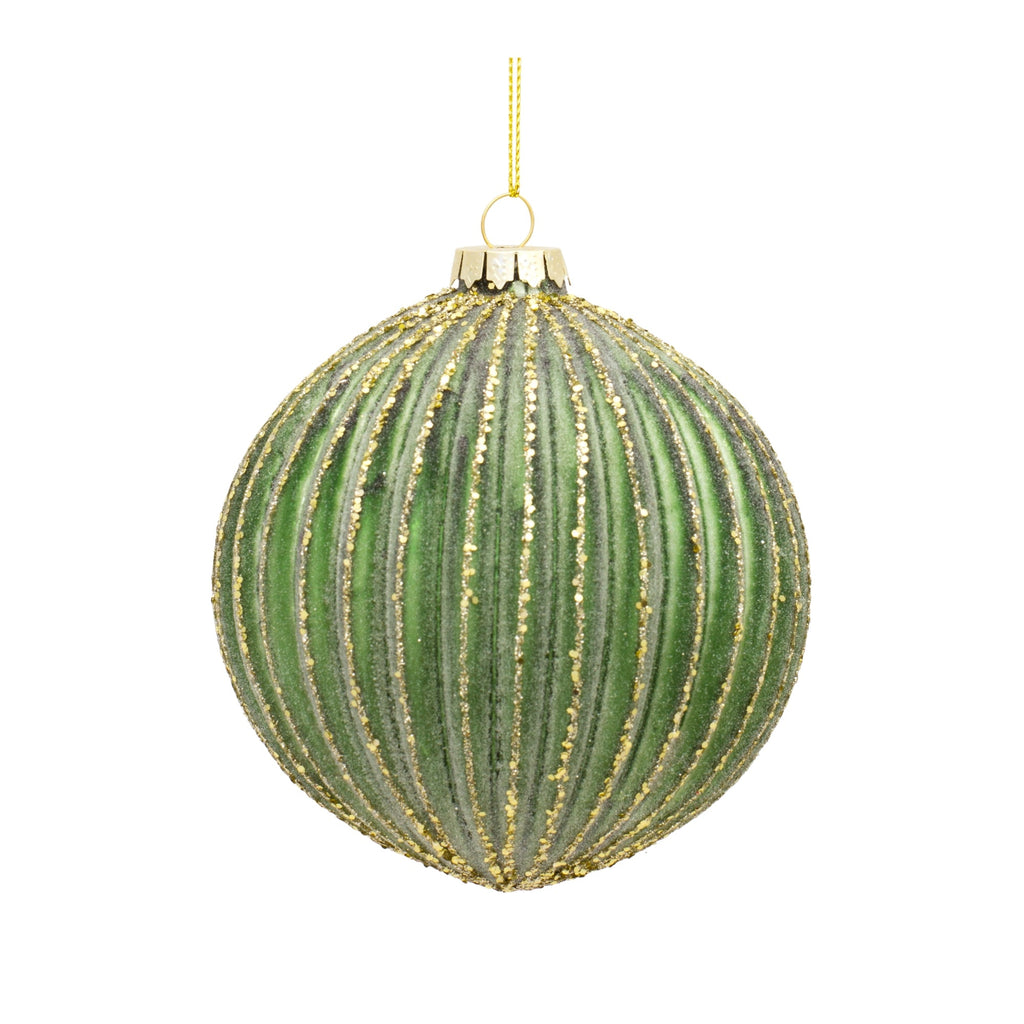 Ribbed Glass Ornament with Gold Accent (Set of 6)