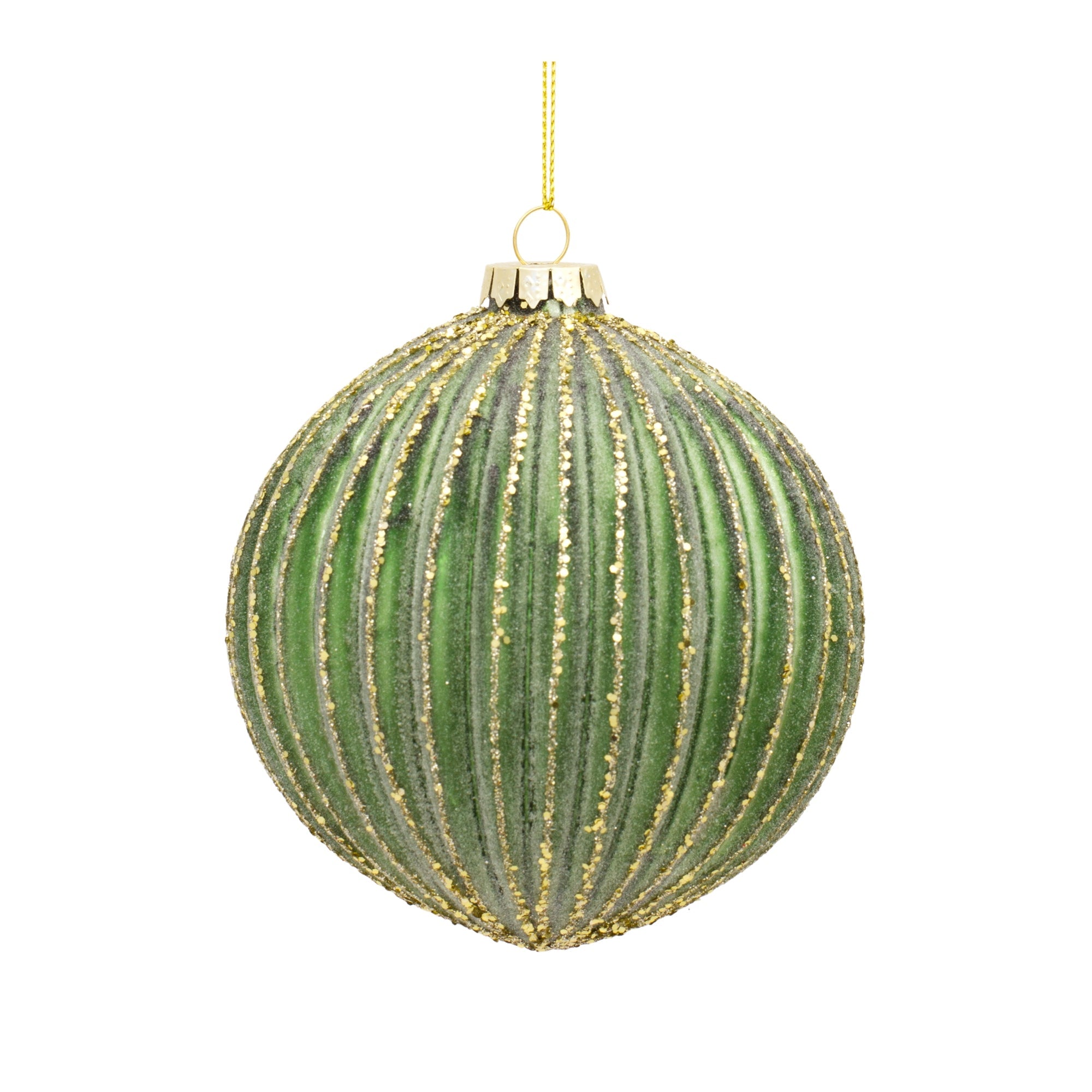 Ribbed Glass Ornament with Gold Accent (Set of 6)