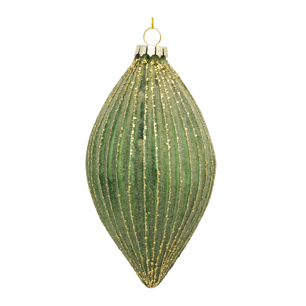 Ribbed Glass Ornament with Gold Accent (Set of 6)
