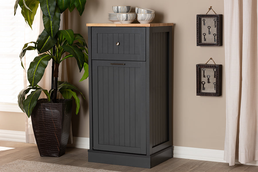 Baxton Studio Marcel Farmhouse and Coastal Dark Grey and Oak Brown Finished Kitchen Cabinet