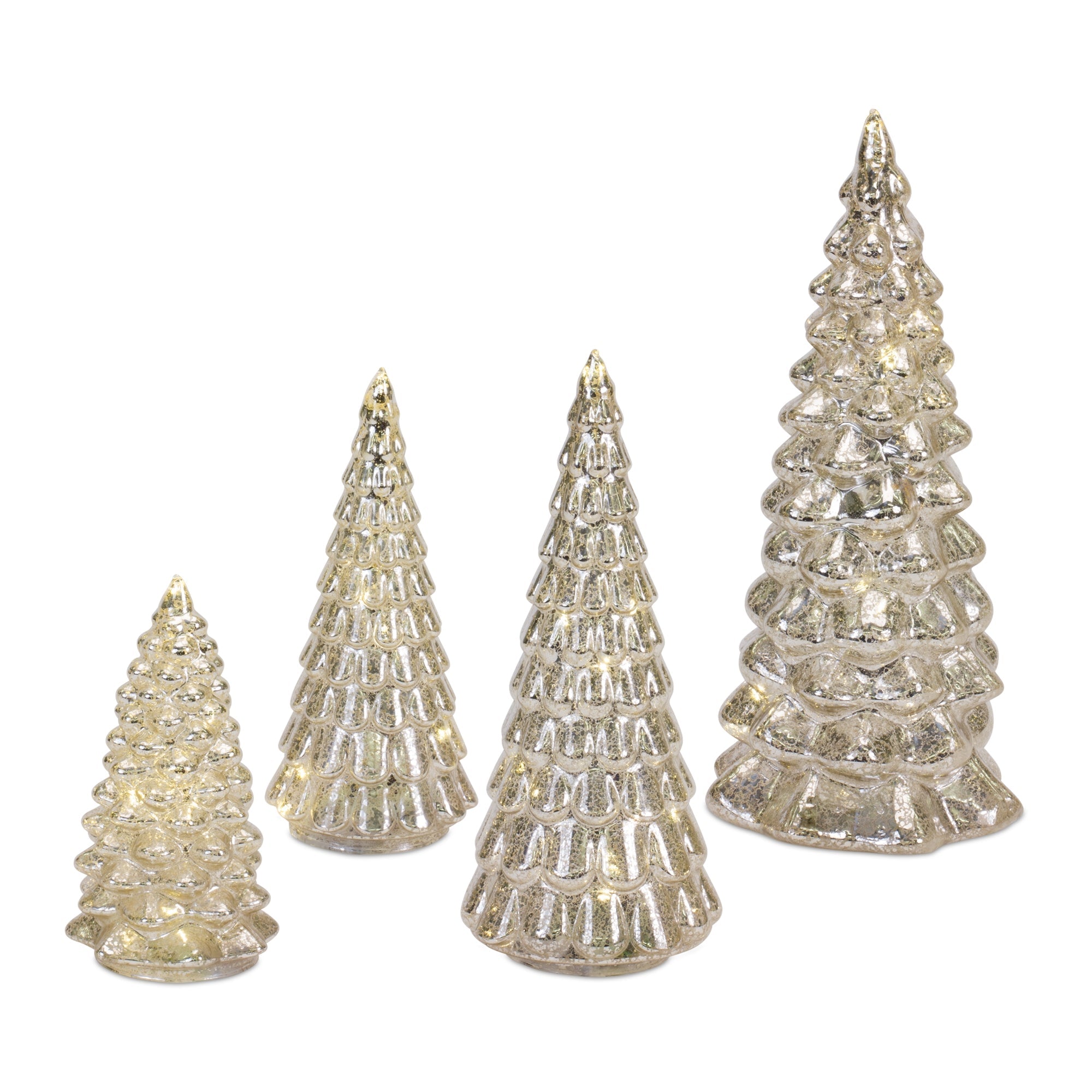 LED Lighted Mercury Glass Holiday Tree DŽcor (Set of 4)