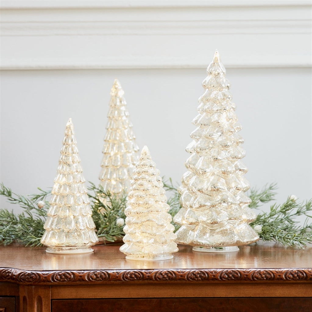 LED Lighted Mercury Glass Holiday Tree DŽcor (Set of 4)