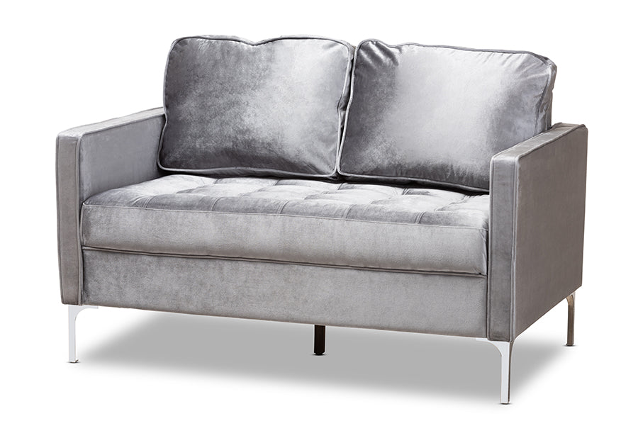 Baxton Studio Clara Modern and Contemporary Grey Velvet Fabric Upholstered 2-Seater Loveseat