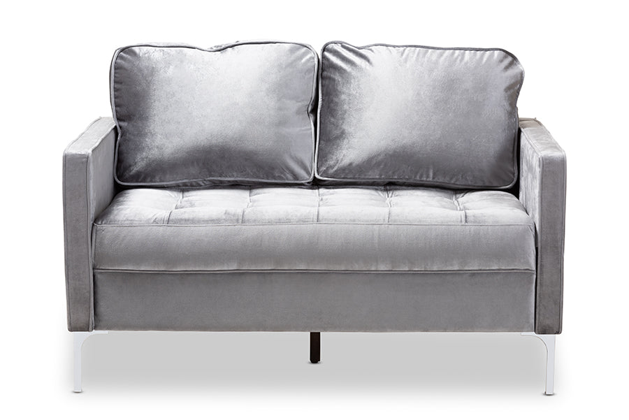 Baxton Studio Clara Modern and Contemporary Grey Velvet Fabric Upholstered 2-Seater Loveseat