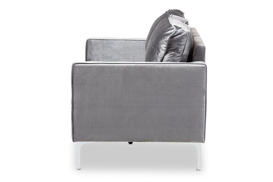 Baxton Studio Clara Modern and Contemporary Grey Velvet Fabric Upholstered 2-Seater Loveseat