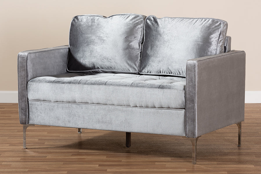 Baxton Studio Clara Modern and Contemporary Grey Velvet Fabric Upholstered 2-Seater Loveseat