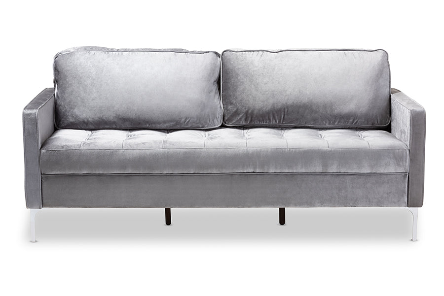Baxton Studio Clara Modern and Contemporary Grey Velvet Fabric Upholstered 3-Seater Sofa