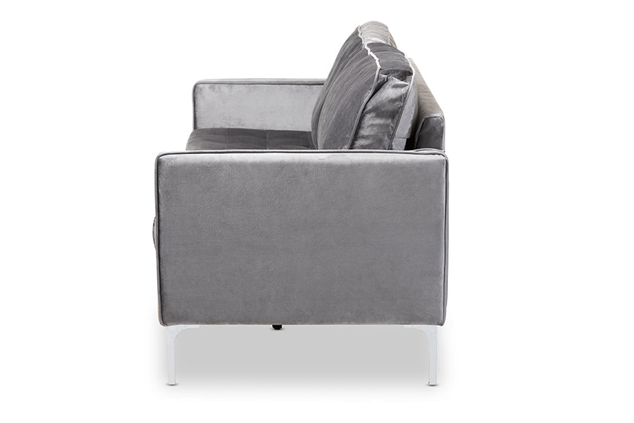 Baxton Studio Clara Modern and Contemporary Grey Velvet Fabric Upholstered 3-Seater Sofa