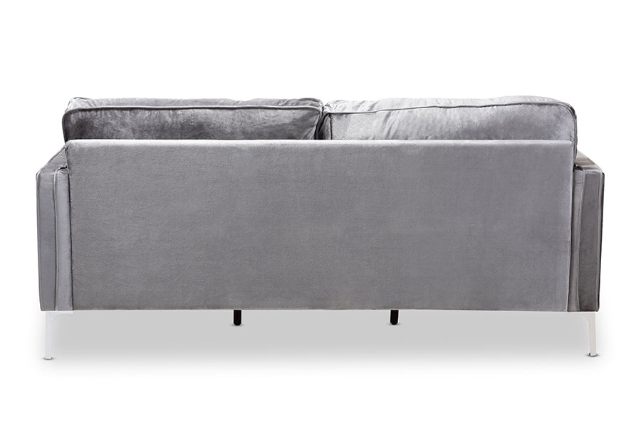 Baxton Studio Clara Modern and Contemporary Grey Velvet Fabric Upholstered 3-Seater Sofa