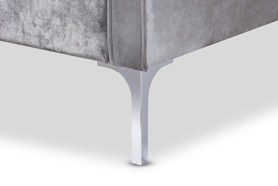 Baxton Studio Clara Modern and Contemporary Grey Velvet Fabric Upholstered 3-Seater Sofa