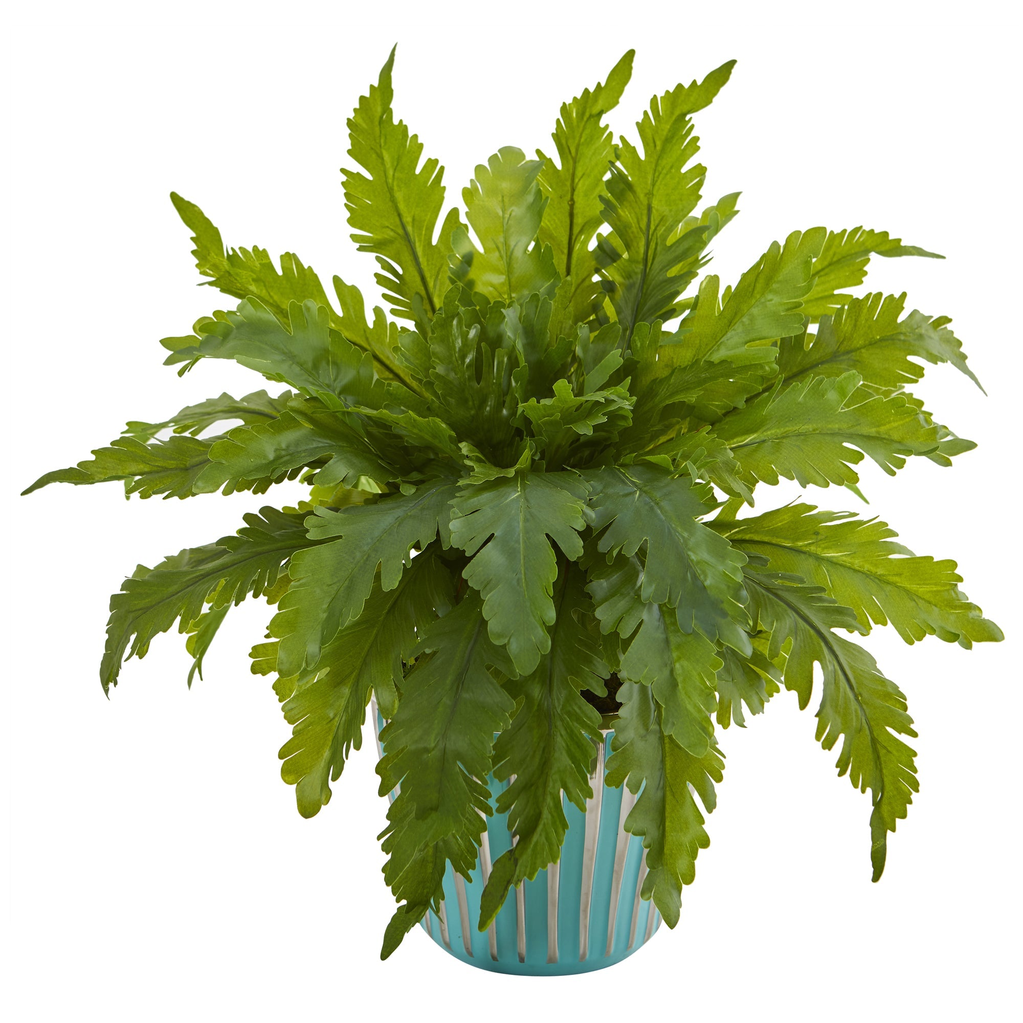 14" Fern Artificial Plant in Light Blue Planter