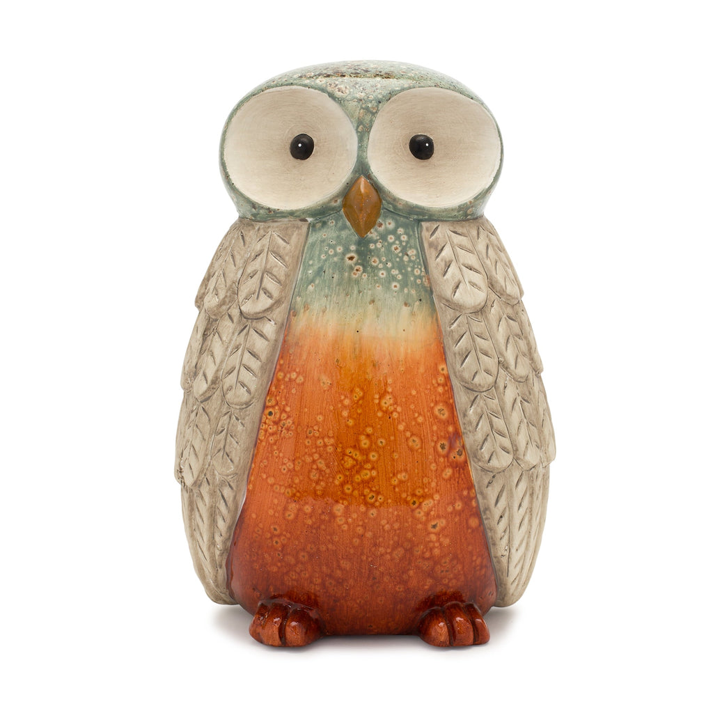 Terra Cotta Owl Figurine with Glazed Accents (Set of 2)