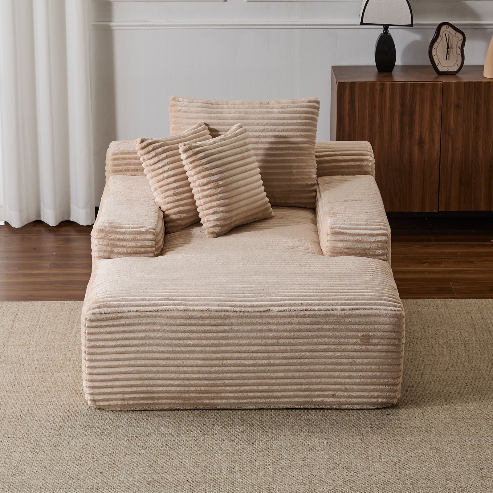 Oversized Chaise Lounge Chair Cozy Cloud Couch With 3 Throw Pillows And Wide Armrest