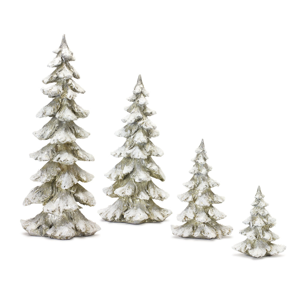 Frosted Pine Tree DŽcor with Silver Finish (Set of 4)