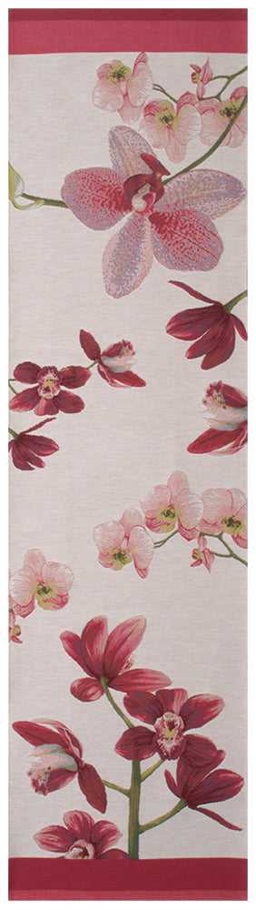 Pink Orchids White  French Table Runner