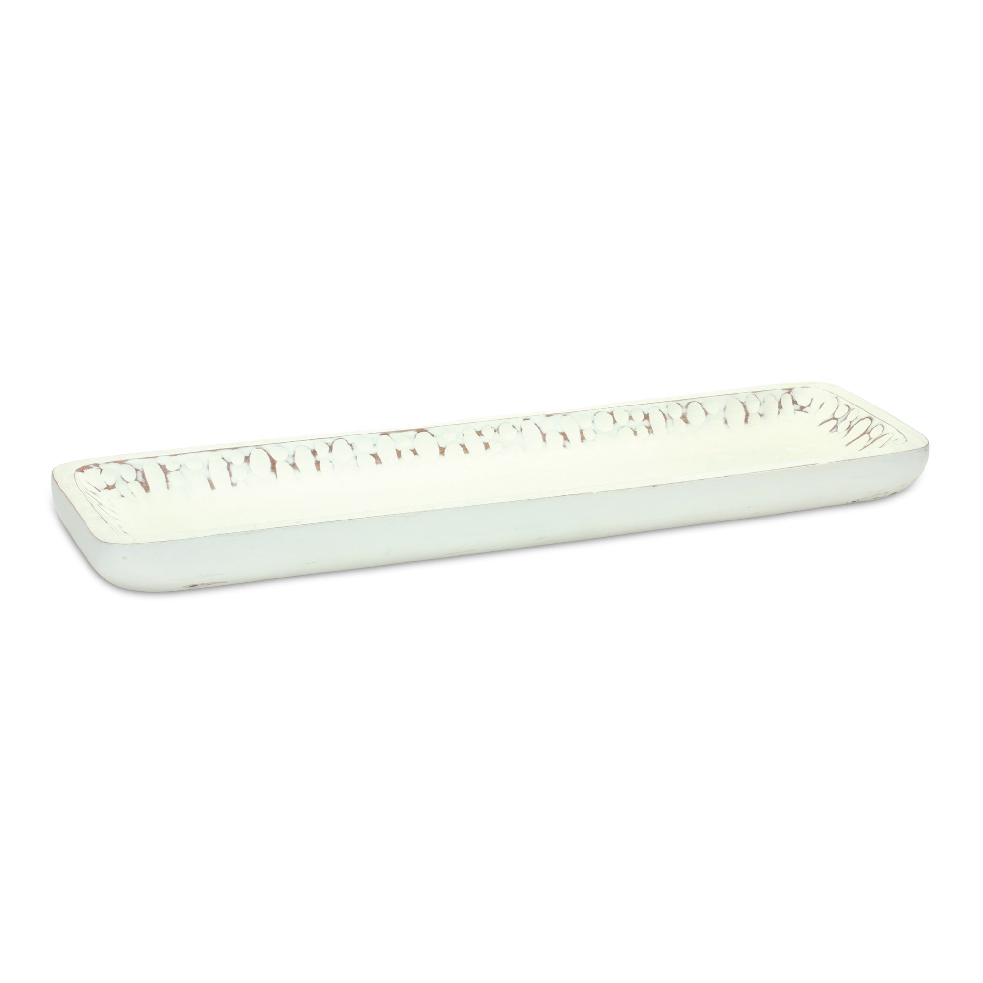 White Washed Mango Wood Dough Bowl Tray (Set of 2)