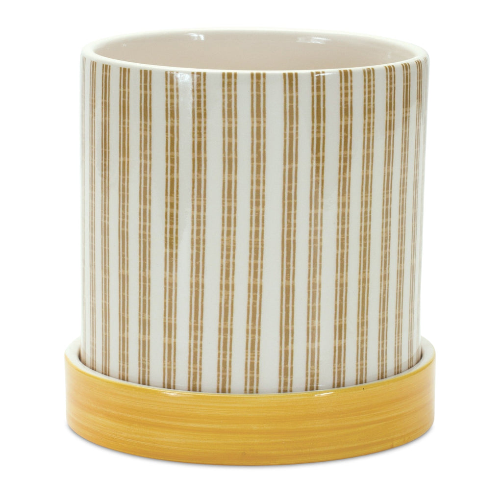 Stone Bumble Bee Striped Planter with Plate (Set of 2)