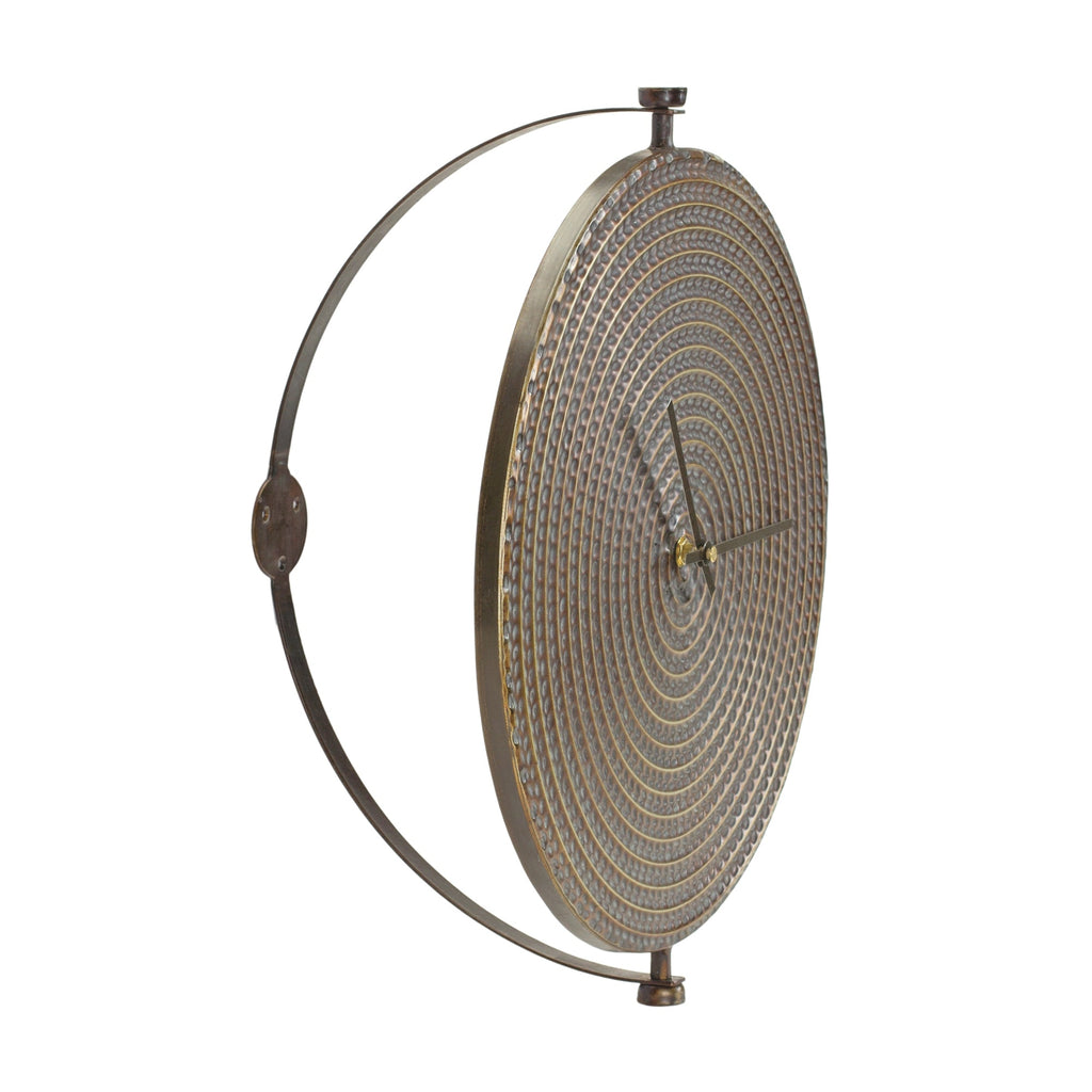 Bronze Metal Wall Clock with Suspended Stand 15"D