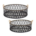 Round Woven Bamboo Trays with Rattan Handle Accent (Set of 2)