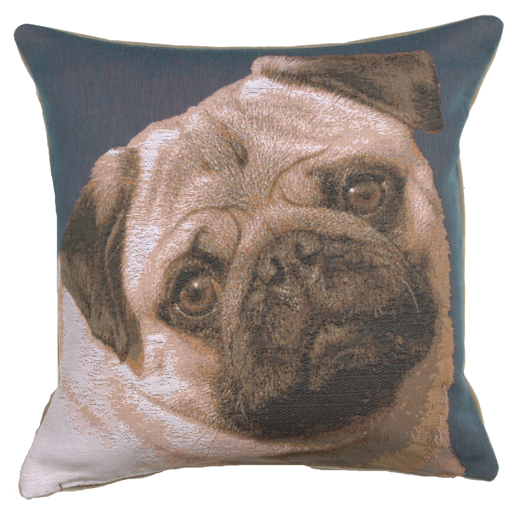 Pugs Face Blue French Cushion