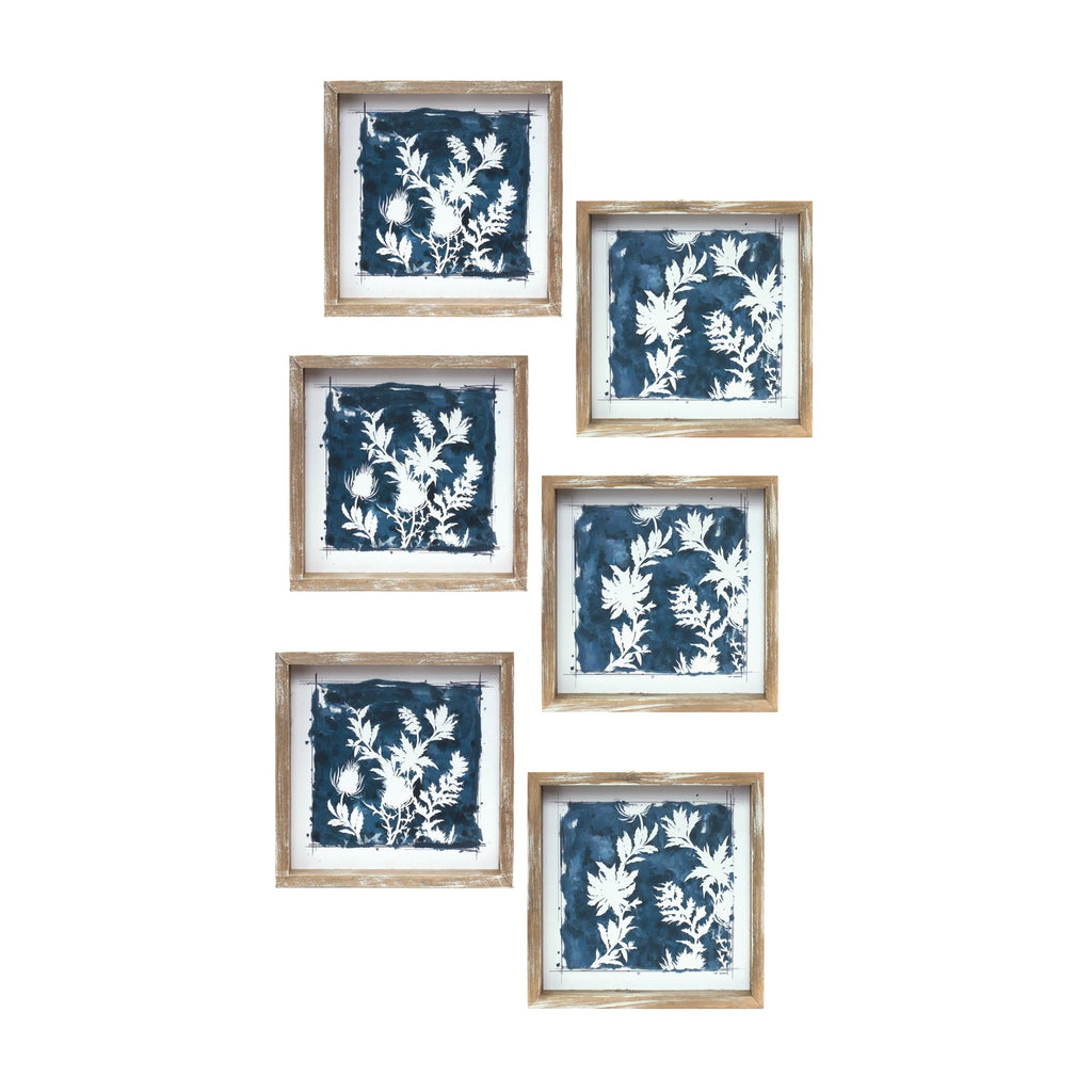 Wood Framed Floral Outline Print (Set of 6)