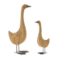 Natural Fir Wood Goose Figurine with Rustic Metal Accents (Set of 2)