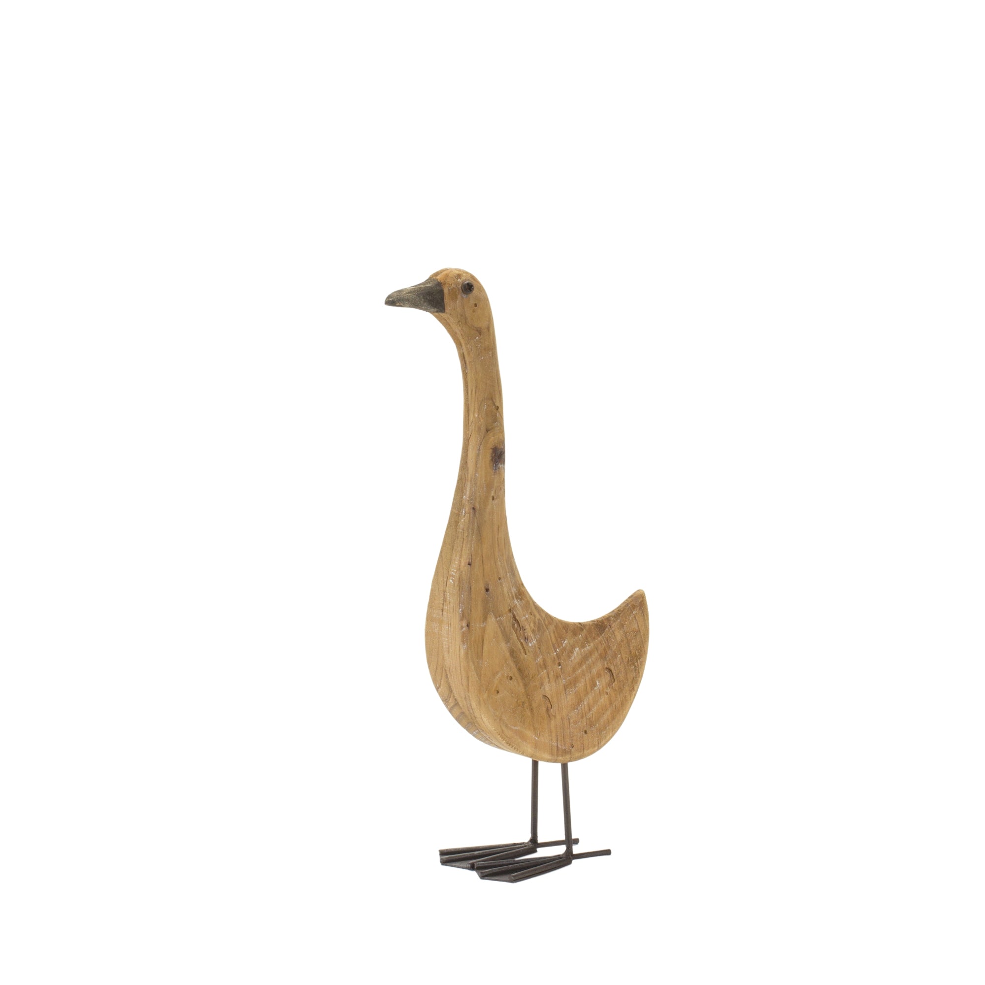 Natural Fir Wood Goose Figurine with Rustic Metal Accents (Set of 2)