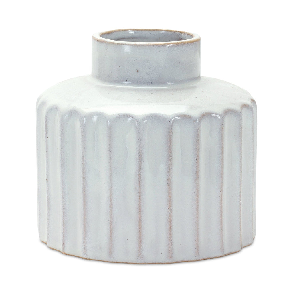 Ribbed Porcelain Vase with Washed Finish (Set of 2)