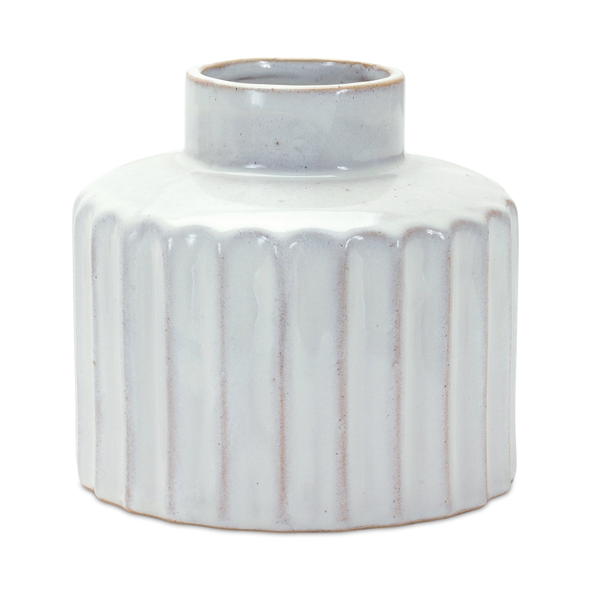 Ribbed Porcelain Vase with Washed Finish (Set of 2)