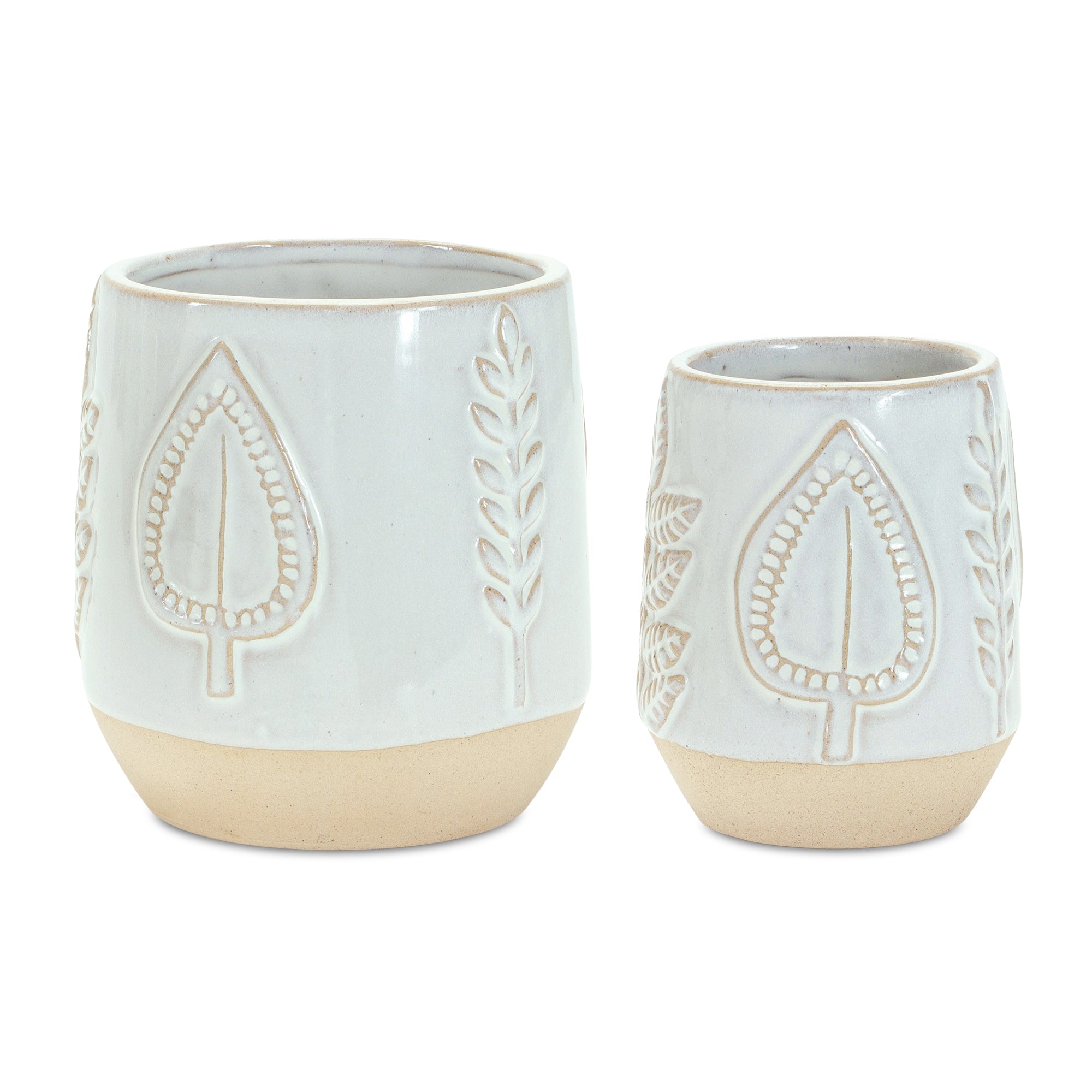 Two Tone Porcelain Planter with Leaf Design (Set of 2)