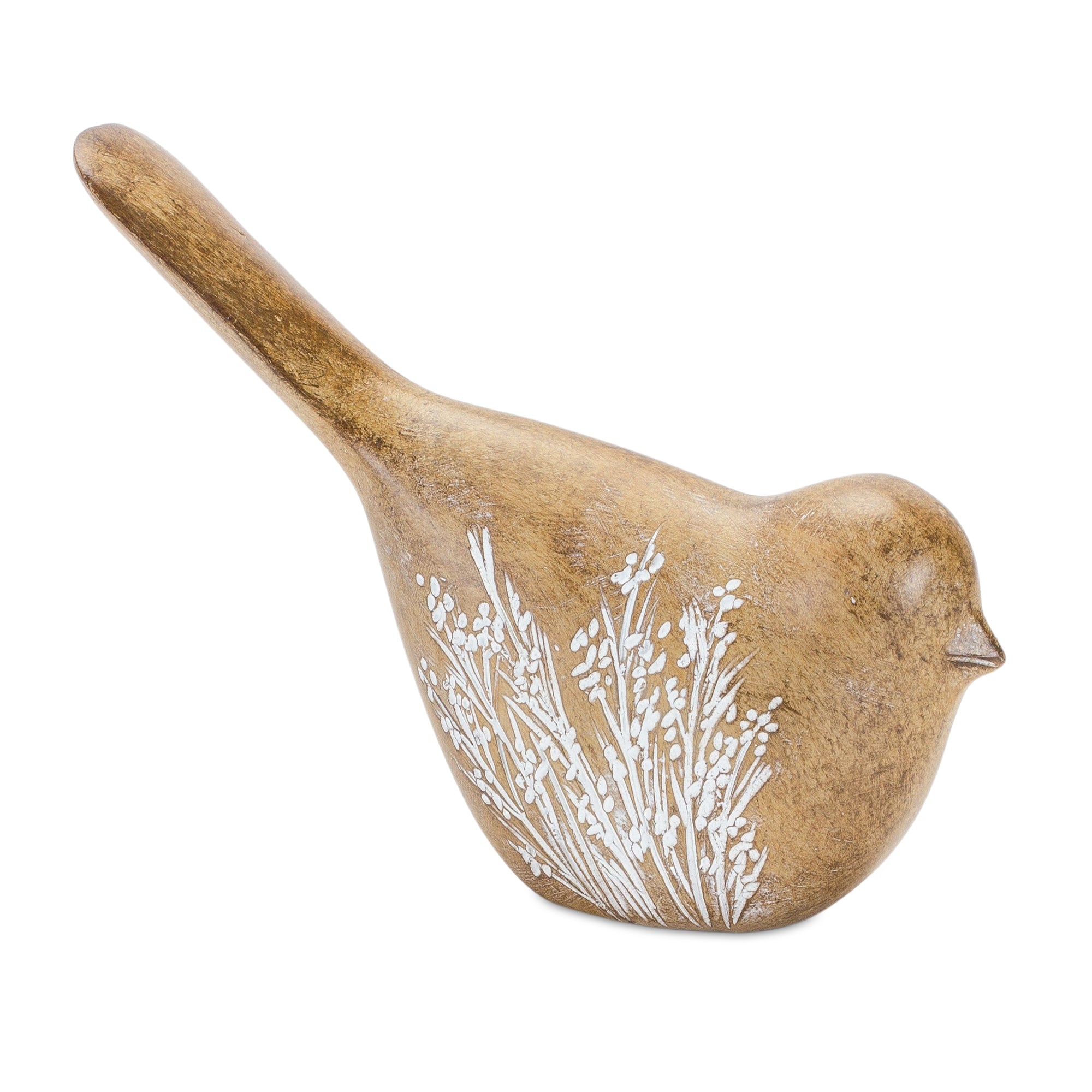 Floral Etched Bird Figurine with Wood Grain Design (Set of 4)
