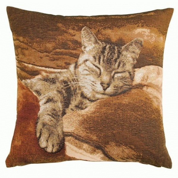 Sleeping Cat Brown 1 French Cushion