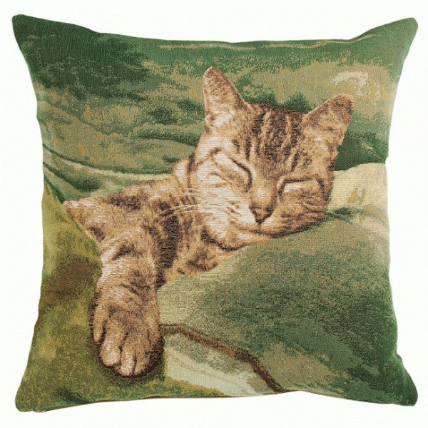 Sleeping Cat Green 1 French Cushion