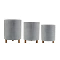 Iron Metal Planter with Geometric Design and Wood Legs (Set of 3)