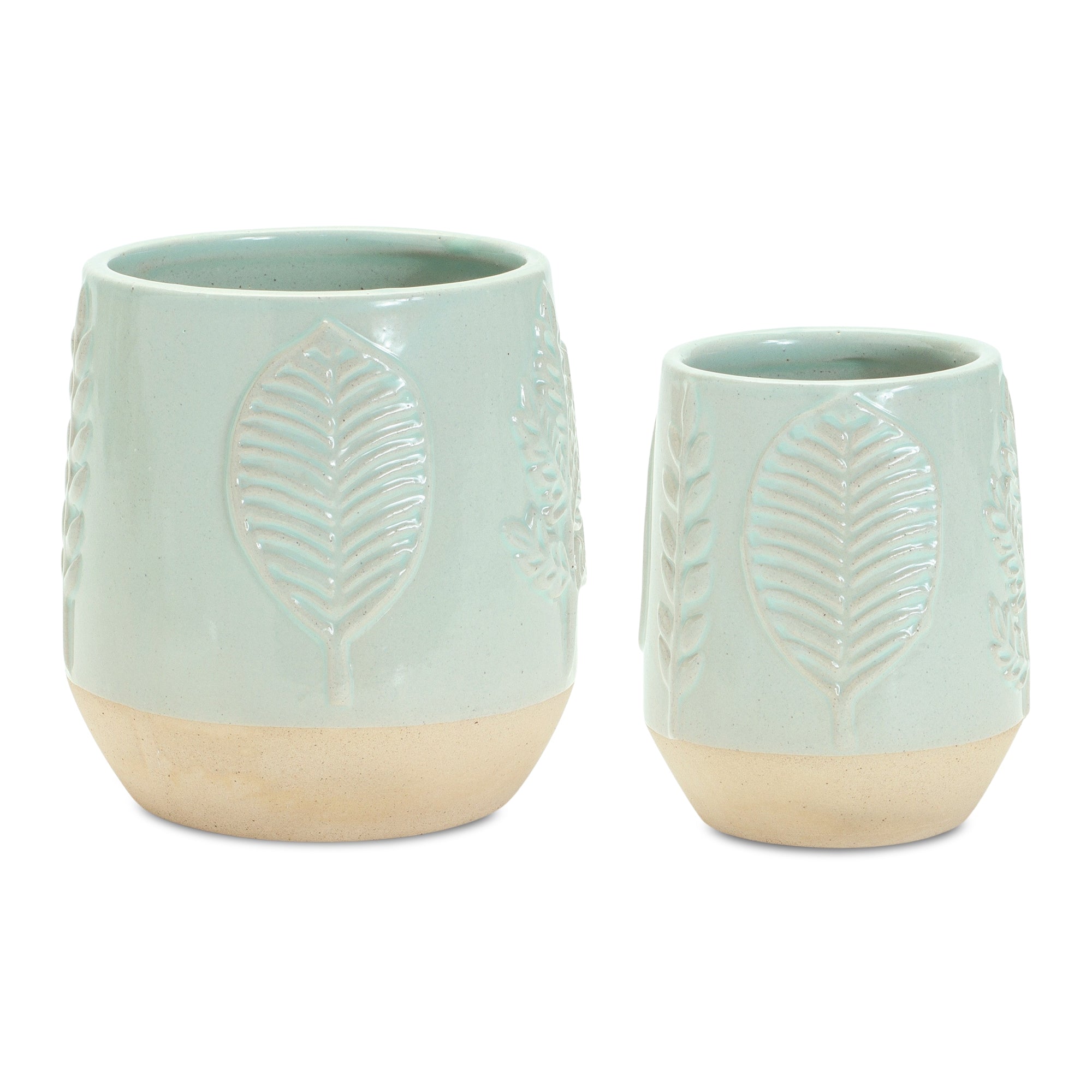 Two-Tone Porcealin Planter with Leaf Design (Set of 2)