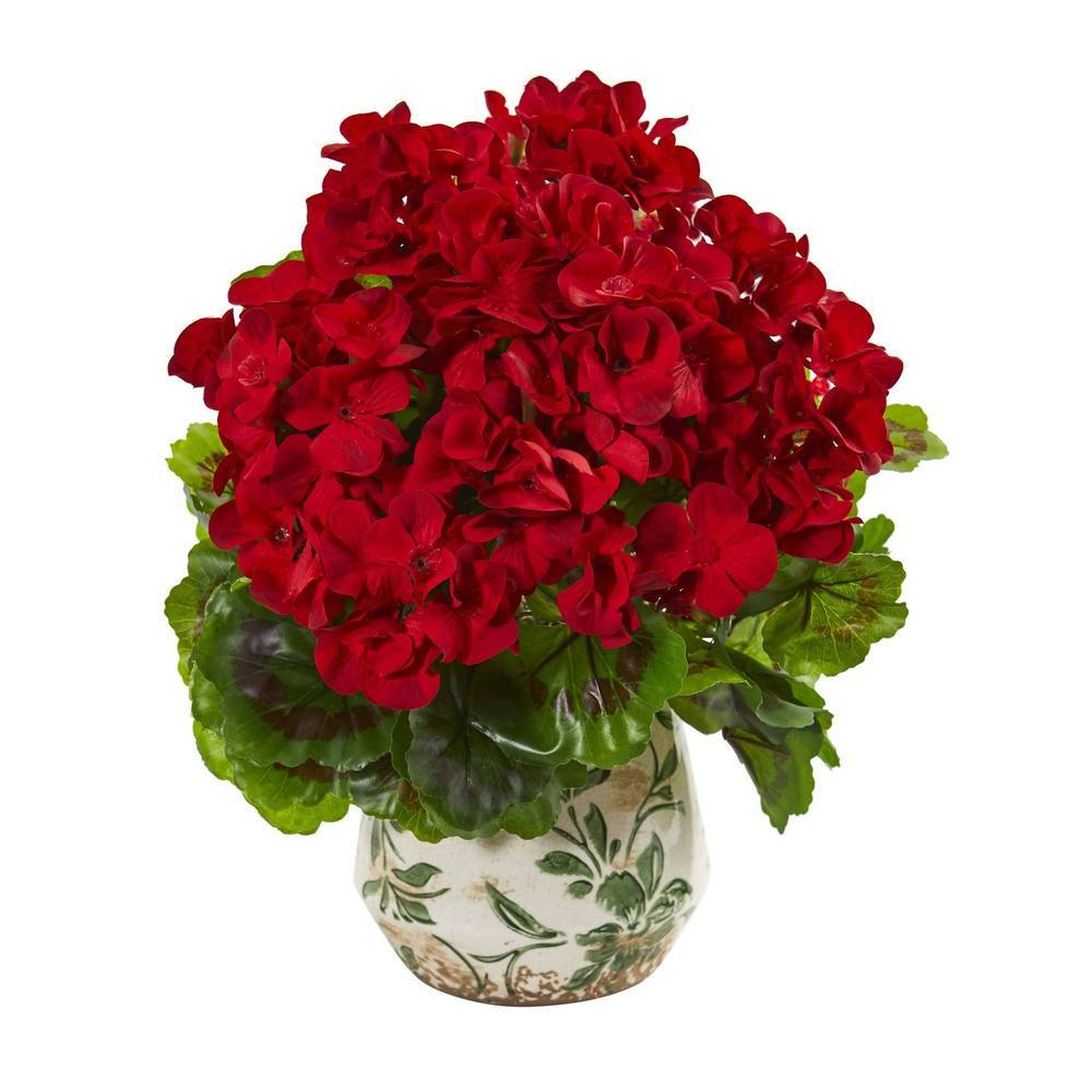 12" Geranium Artificial Plant in Vase UV Resistant (Indoor/Outdoor)