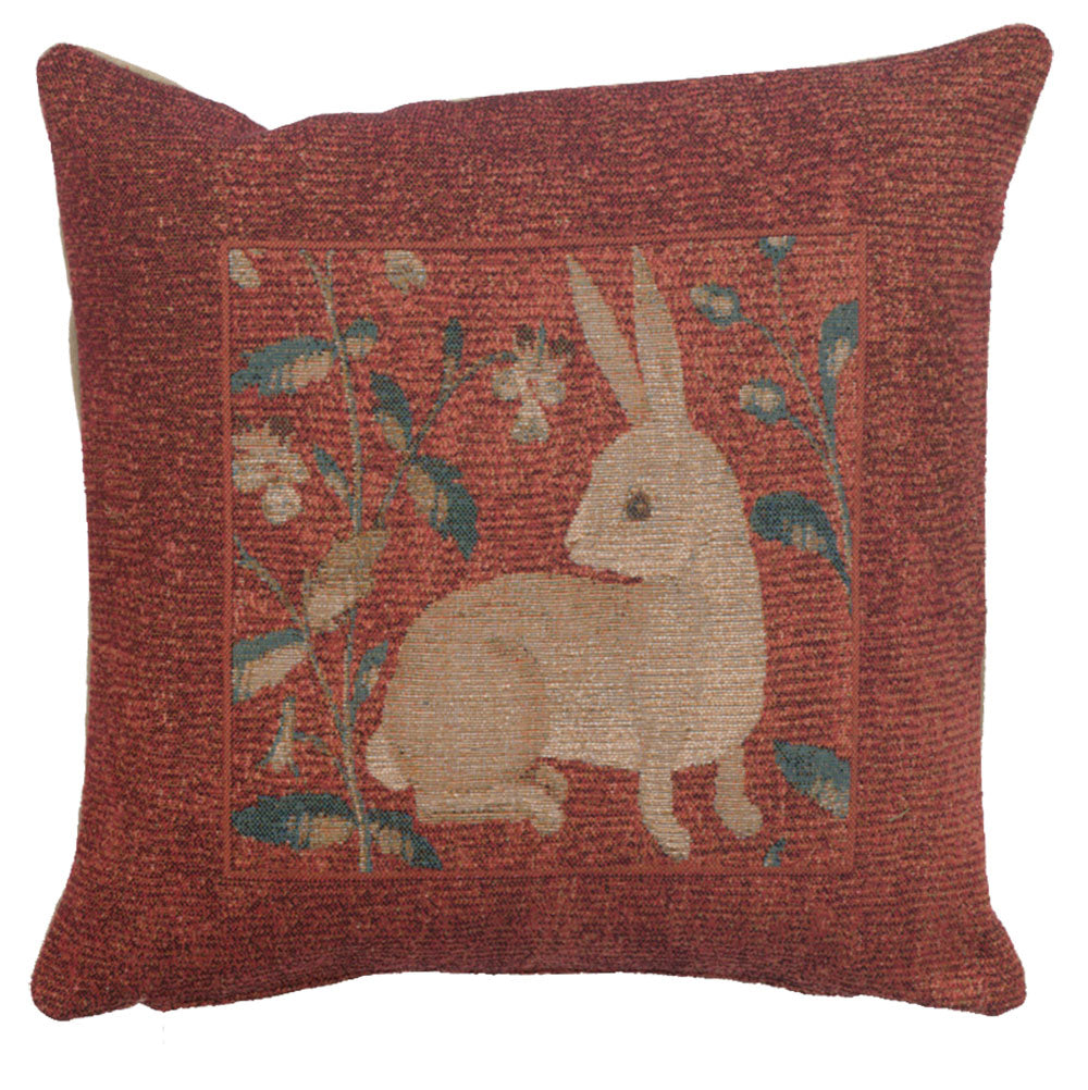 Sitting Rabbit in Red French Cushion